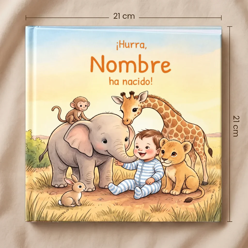 Portada de ¡Hurra, Nombre ha nacido!, libro infantil personalizado 8