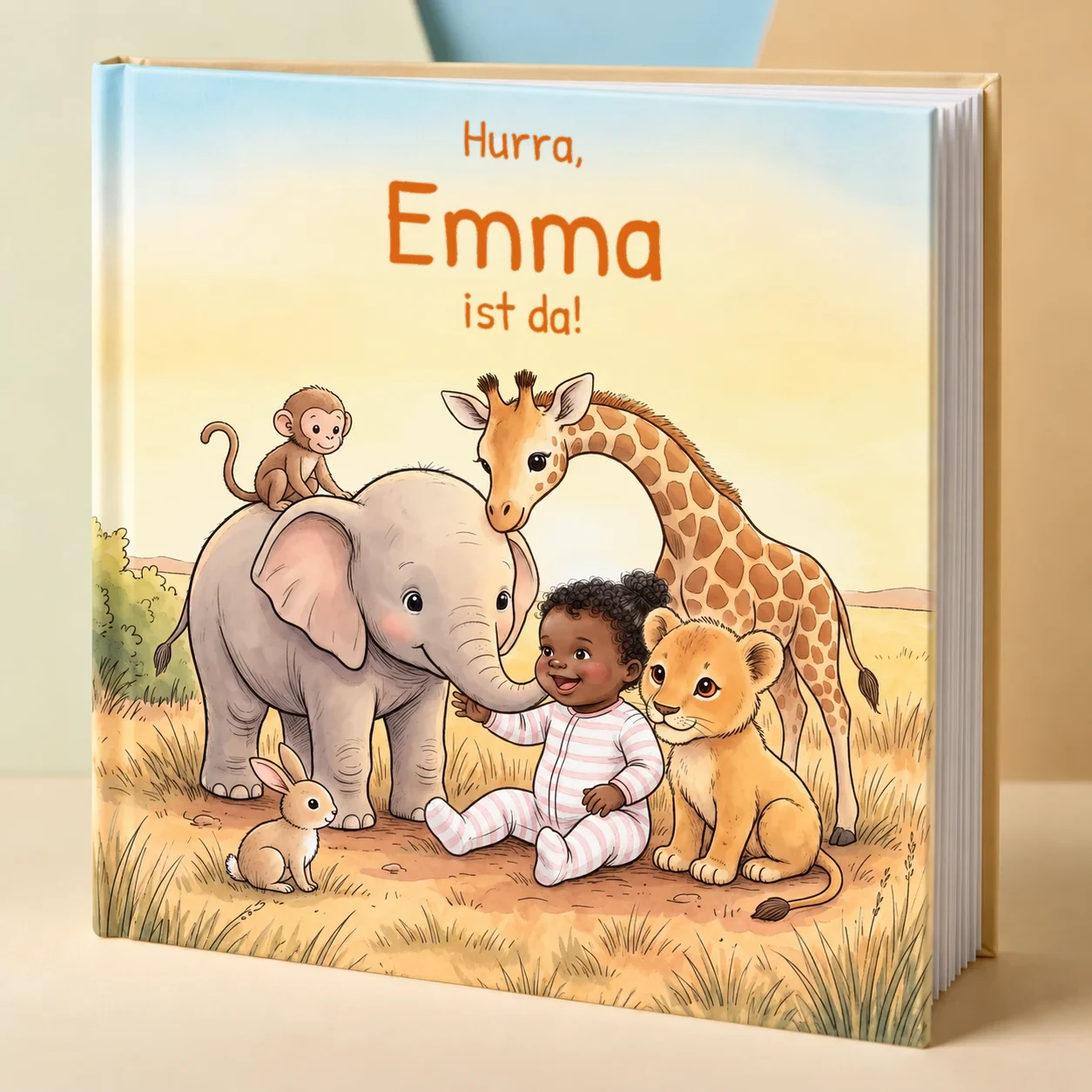 Buchcover von Hurra, Name ist da!, personalisiertes Kinderbuch 2