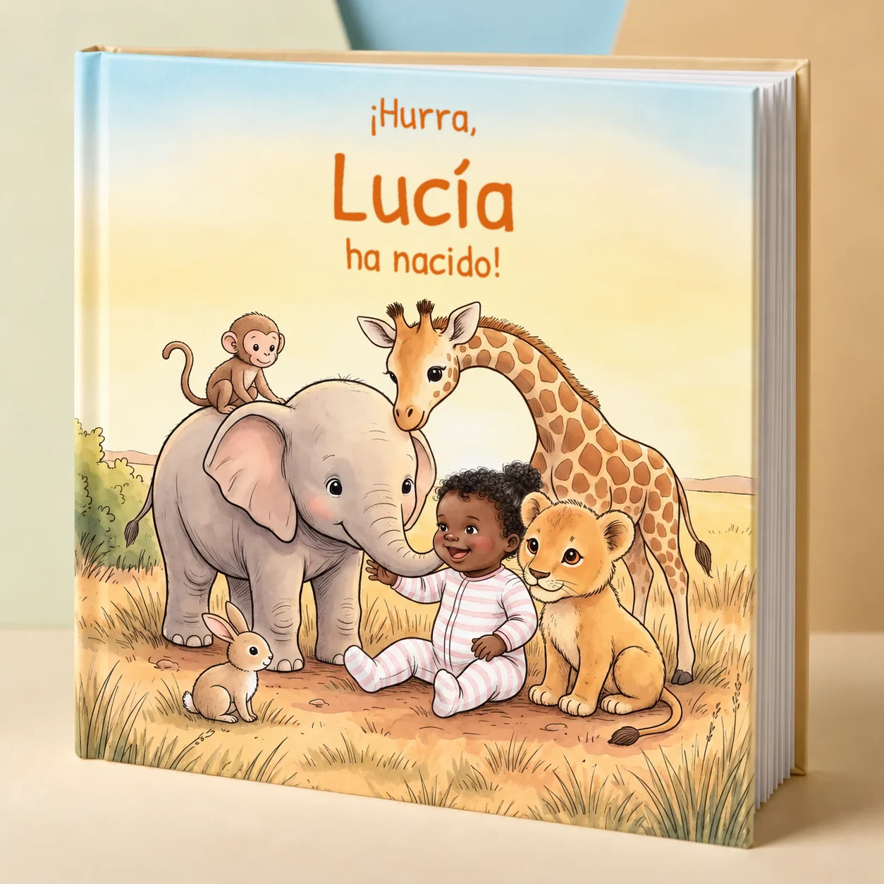 Portada de ¡Hurra, Nombre ha nacido!, libro infantil personalizado 2