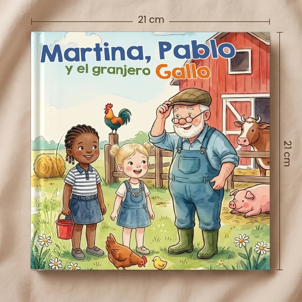 Portada de Nombre, Nombre y el granjero Gallo, libro infantil personalizado 8