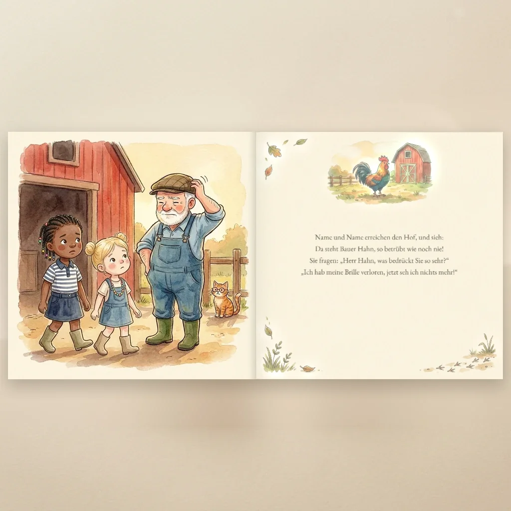 Buchcover von Name & Name und Bauer Hahn, personalisiertes Kinderbuch 5