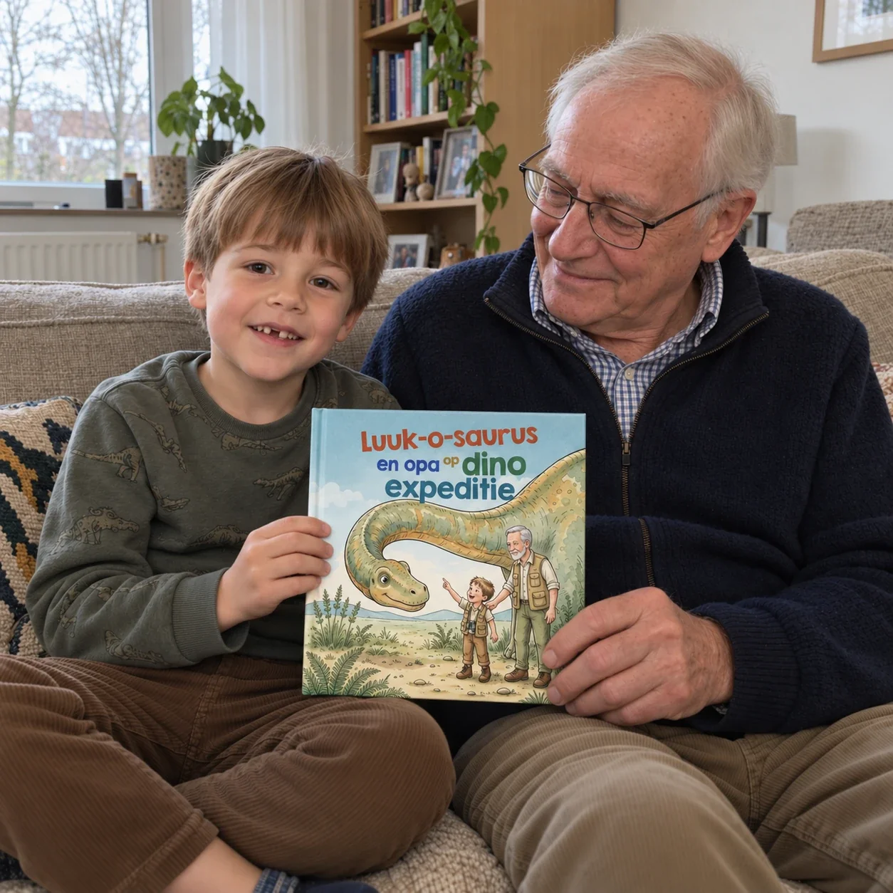 Boekomslag van Naam-o-saurus en [naam] op dino-expeditie - gepersonaliseerd kinderboek 4