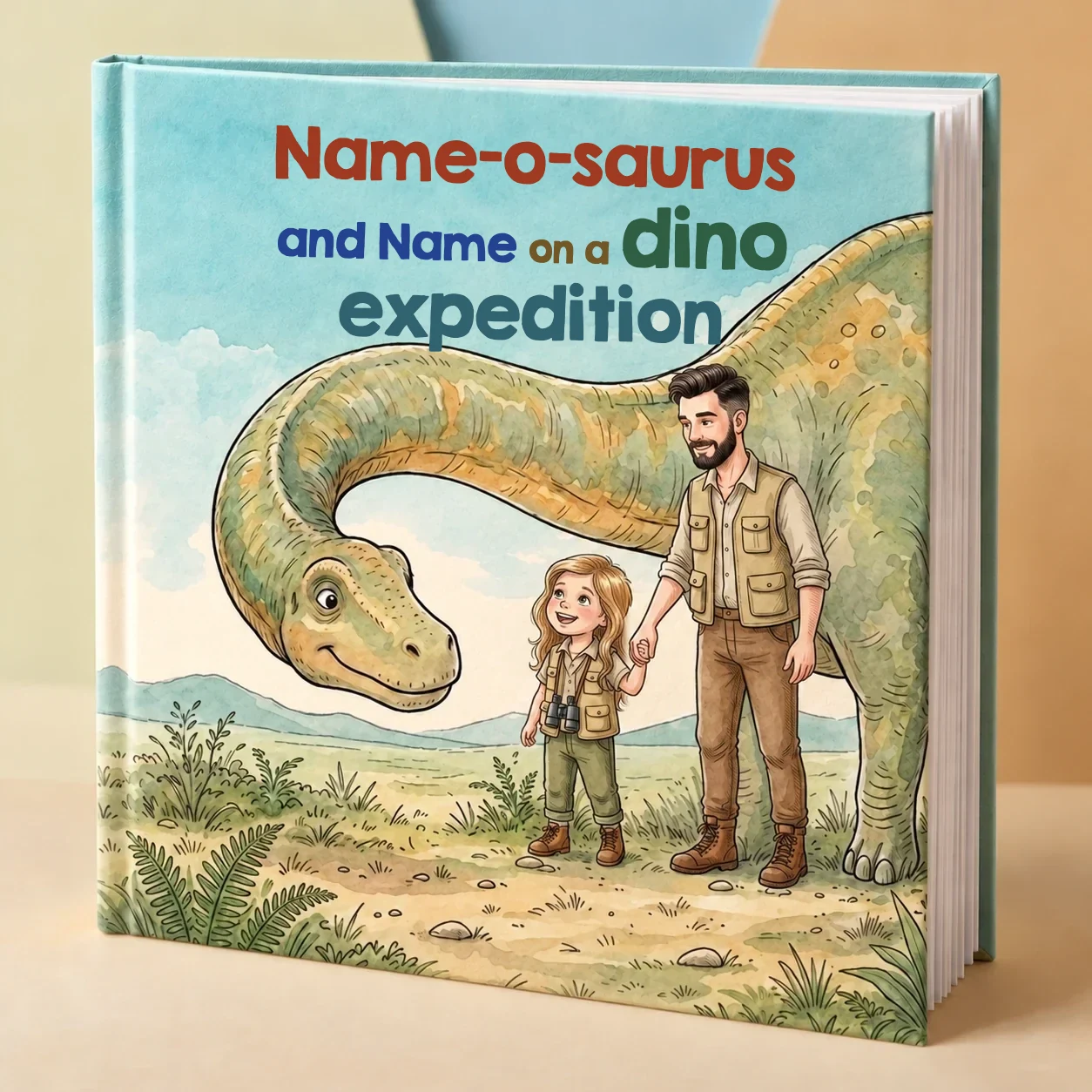 Book cover of Name-o-saurus and [name] on a dino expedition - personalised children's book 2