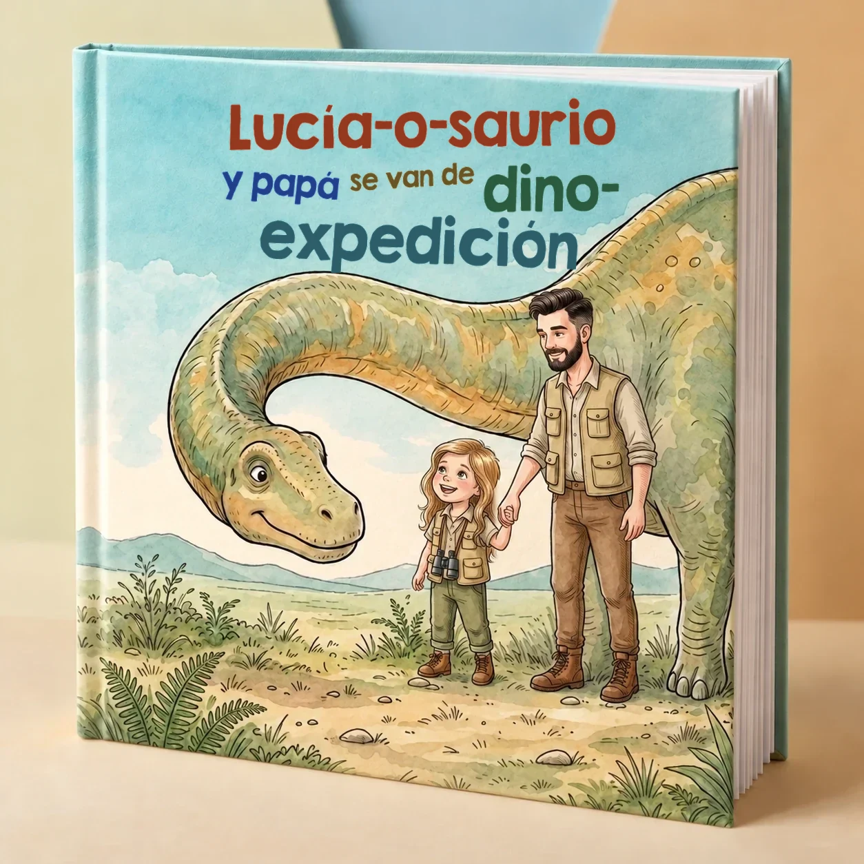 Portada de Nombre-o-saurio y [nombre] se van de dinoexpedición, libro infantil personalizado 2