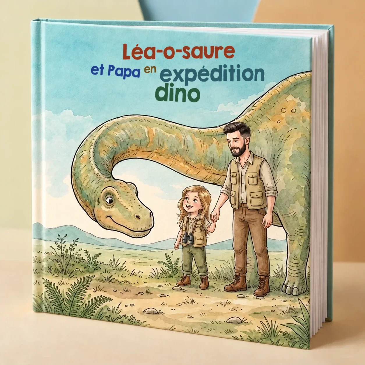 Couverture de Prénom-o-saure et [Prénom] en expédition dino, livre personnalisé pour enfant 2