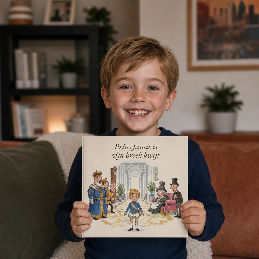 Boekomslag van Prins(es) Naam is zijn broek kwijt - gepersonaliseerd kinderboek 5
