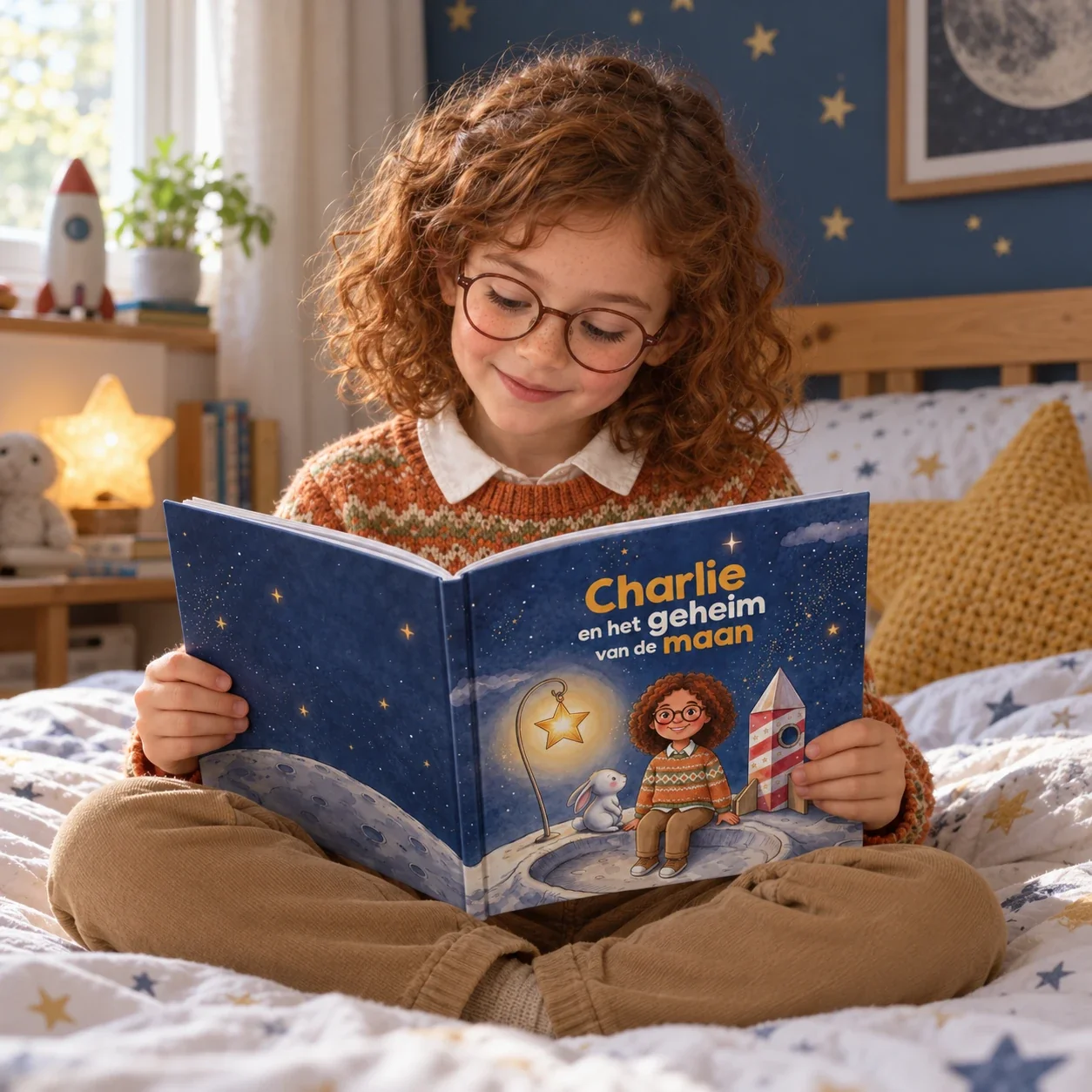 Boekomslag van Naam en het geheim van de maan - gepersonaliseerd kinderboek 4